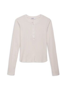 Stateside. NWT. Luxe Thermal Long Sleeve Slim Henley in Cream. Medium